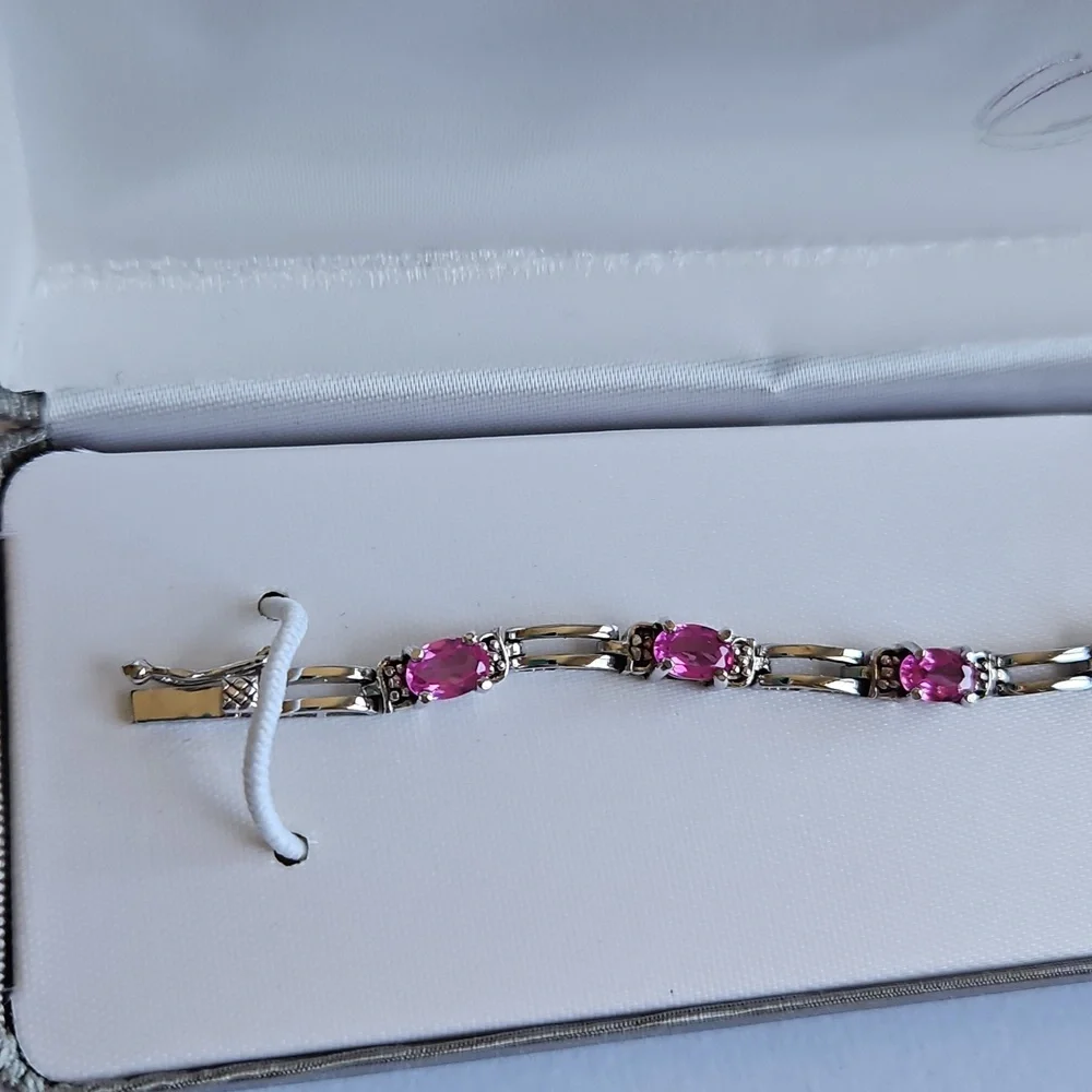 Signature Sterling Silver Pink Rhinestone Tennis Bracelet - Picture 9 of 16